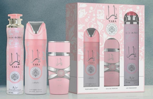 YARA SET PERFUME, BODY SPRAY, AIR FRESHENER